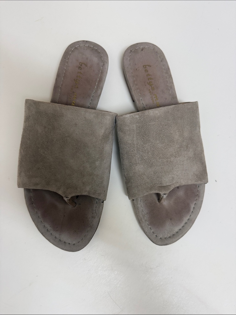 Bettye Muller Leather Neutral Taupe Slide Sandals